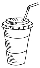 Sticker - Plastic cup with straw. Cold or hot drink sketch