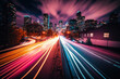 The Vibrant Energy of Cities: Night timelapse cityscape lights with Traffic Trails AI Generative