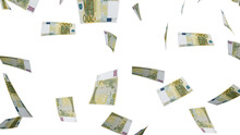 Several Banknotes Of Money Flying  On A Transparent Background. 200 Euro. Europe Euro. 3d Rendering.