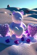 Teddy Bear With Purple Hearts In The Snow Generative AI