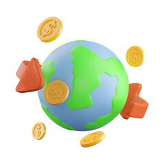 Icon coins exchange, Global communications symbol and connections money payment transfer money system online concept. PNG icon isolated on white background. 3d rendering illustration. Clipping path.