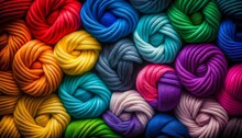 Rainbow Interlaced Yarn Threads For Knitting Background. Generative AI