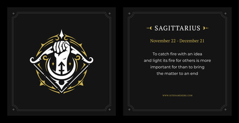 Wall Mural - sagittarius zodiac astrology data description vintage black card design template set vector
