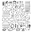Vector illustration. Hand drawn doodle arrow set. Scribble arrow pointers, rectangles, triangles, circles geometric figures for highlighting. Diverse arrow signs and symbols isolated