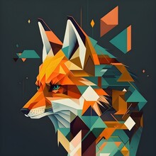Fox As A Trendy Graphic Design Artwork With A Geometric, An Abstract. Generative AI.

