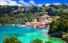 Ionian Islands Of Greece. Splendid Island  Paxos. Beautiful Turquoise Bay And Beach In Lakka Village.  Greek Summer Destinations