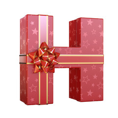 Poster - Gift box with red ribbon bow 3d font, present alphabet 3d rendering, letter H