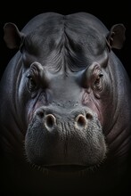 Portrait Of A Hippopotamus On A Black Background. Generative AI