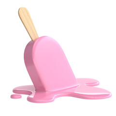 Pink ice cream on stick melting 3d rendering