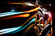 Close up view of a generic and unbranded sport car illuminated by colorful lights, generative ai illustration