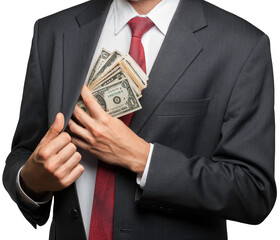 Wall Mural - Pocketing company money.  businessman placing money into his pocket