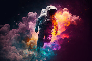 an astronaut explodes through a colorful nebula, generative ai