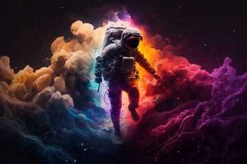 an astronaut explodes through a colorful nebula, generative ai