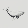 Whale hand drawn, simple black line drawing of a whale, minimalist simple whale logo on white background, Generative AI