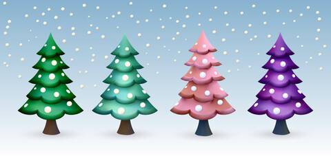 Poster - 3d Christmas tree set, vector Xmas isolated icon collection, New Year symbol element render objects