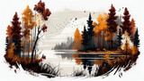 Fototapeta Na ścianę - Autumn with Lake and Forest Landscape created with Generative AI Technology