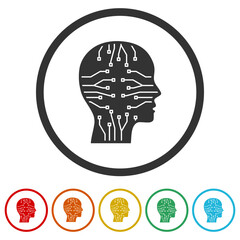 Fototapete - Artificial intelligence icons in color circle buttons