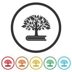 Poster - Tree Book Logo Template Design icons in color circle buttons