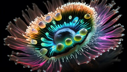 Wall Mural - Abstract sea anemone flower in neon colors. Generative AI