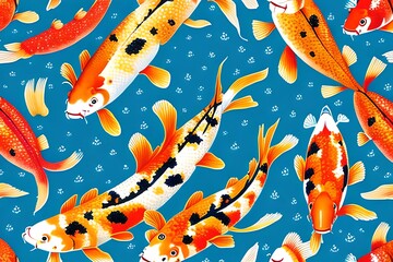 Watercolor Illustration of illustration of koi carp fish seamless pattern. Generative AI