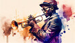 Músico afroamericano tocando la trompeta - Ilustración IA