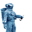 astronaut is holding a bottle