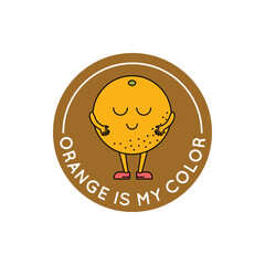 Sticker - Cartoon Color Retro Character Orange Sticker Icon Concept Flat Design Style. Vector illustration of Fruit Mascot