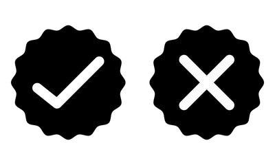 Aufkleber - Right wrong with smooth zig zag circle colored style. Right or Wrong checkmark and x or confirm and deny line art color icon for apps and websites. correct, incorrect, positive, negative, yes or no.