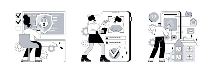 Poster - Digital security abstract concept vector illustration set. Information privacy, verification technologies, access control system, data access, user password, social media account abstract metaphor.