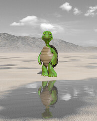 Wall Mural - turtle cartoon is a little smug on the desert after rain