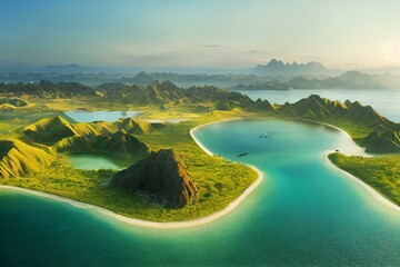 panoramic view island landscapes of padar island in a morning generative ai
