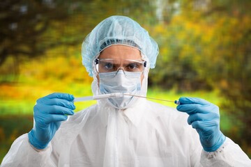 Canvas Print - Young farmer scientist man researching plants on outdoor