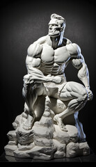  Statue of a sitting bodybuilder. Marble sculpture on isolated background. Generative AI