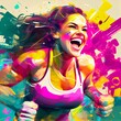 Happy beautiful colorful fitness girl, generative ai