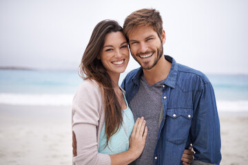 Wall Mural - Me and my babe at the beach. Cropped shot of a young couple at the beach.