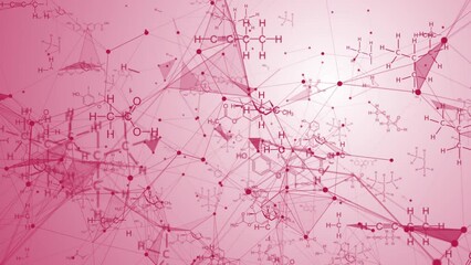 Wall Mural - animation of structural chemical formulas on a viva magenta background in abstract digital space. vi