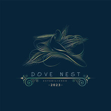 Dove Nest Bird Outline Luxury Monogram Beauty Logo Template Design For Brand Or Company