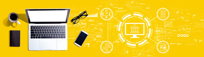 Poster - Fintech theme with a laptop computer on a desk