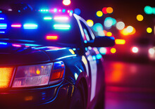 Police Lights Of The Police Car. Police Car With Red And Blue Emergency. Emergency Vehicle Lighting. LED Blinker Flasher Police Car. Ai Generative Illustration.