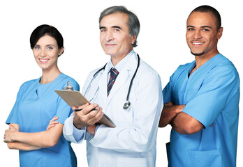 Wall Mural - Confident Smiling Medical team isolated on white