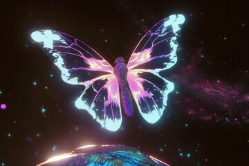 Wall Mural - Butterfly lo-fi retro 80s and 90s background. Psychic Waves, nostalgia, vintage. Vaporwave, synthwave, chillwave. Insect. Wallpaper, template. Blurry pastel colors. Generative AI.