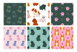 © Mussbila - Dog Pattern Paper Background Wallpaper. Cartoon dog or puppy characters design collection with flat color in different poses.