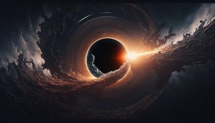Wall Mural - super realistic black hole illustration, destroyed planet in universe, explosion background wallpape