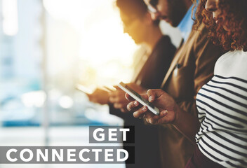 Aufkleber - Connect for sales. Shot of a businesspeople using their cellphones with a text overlay on the image.
