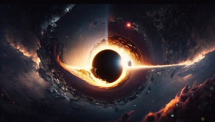 Wall Mural - super realistic black hole illustration, destroyed planet in universe, explosion background wallpape