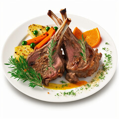 Wall Mural - Delicious roast lamb chops on white background