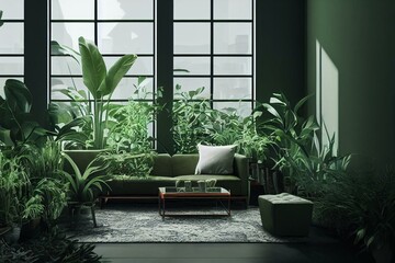 different indoor plants in living room with decorations on the table stylish composition of home gar