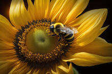 A Bumblebee Gathering Nectar From A Sunflower Created With Generative AI Technology