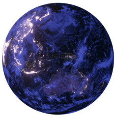 Wall Mural - The nightly earth as transparent png file with city lights. Asia, Australian Continent. Elements of this image furnished by NASA.
