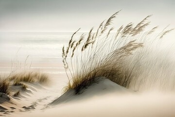  Blades of grass on a beach with white sand - Generative AI